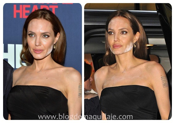 Angelina Jolie con manchas de polvos sueltos en el rostro